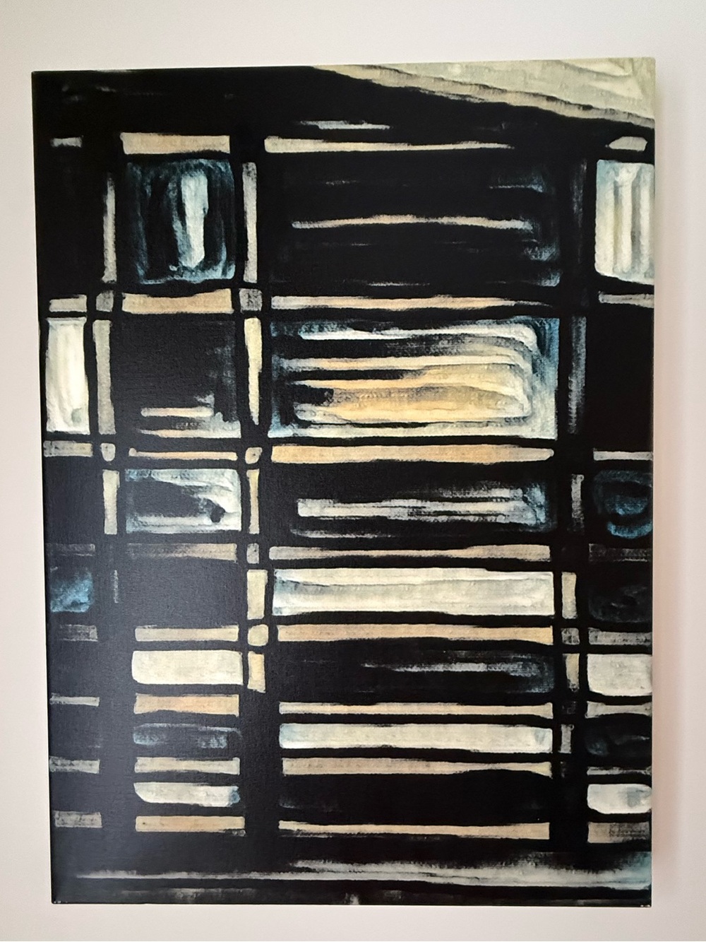 “Quilt” Contemporary Black and Cream Abstract Wall Art Canvas Print. Signed.